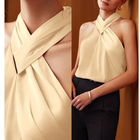 Classic Satin Halter Solid Tank Top - Picture 6 of 11